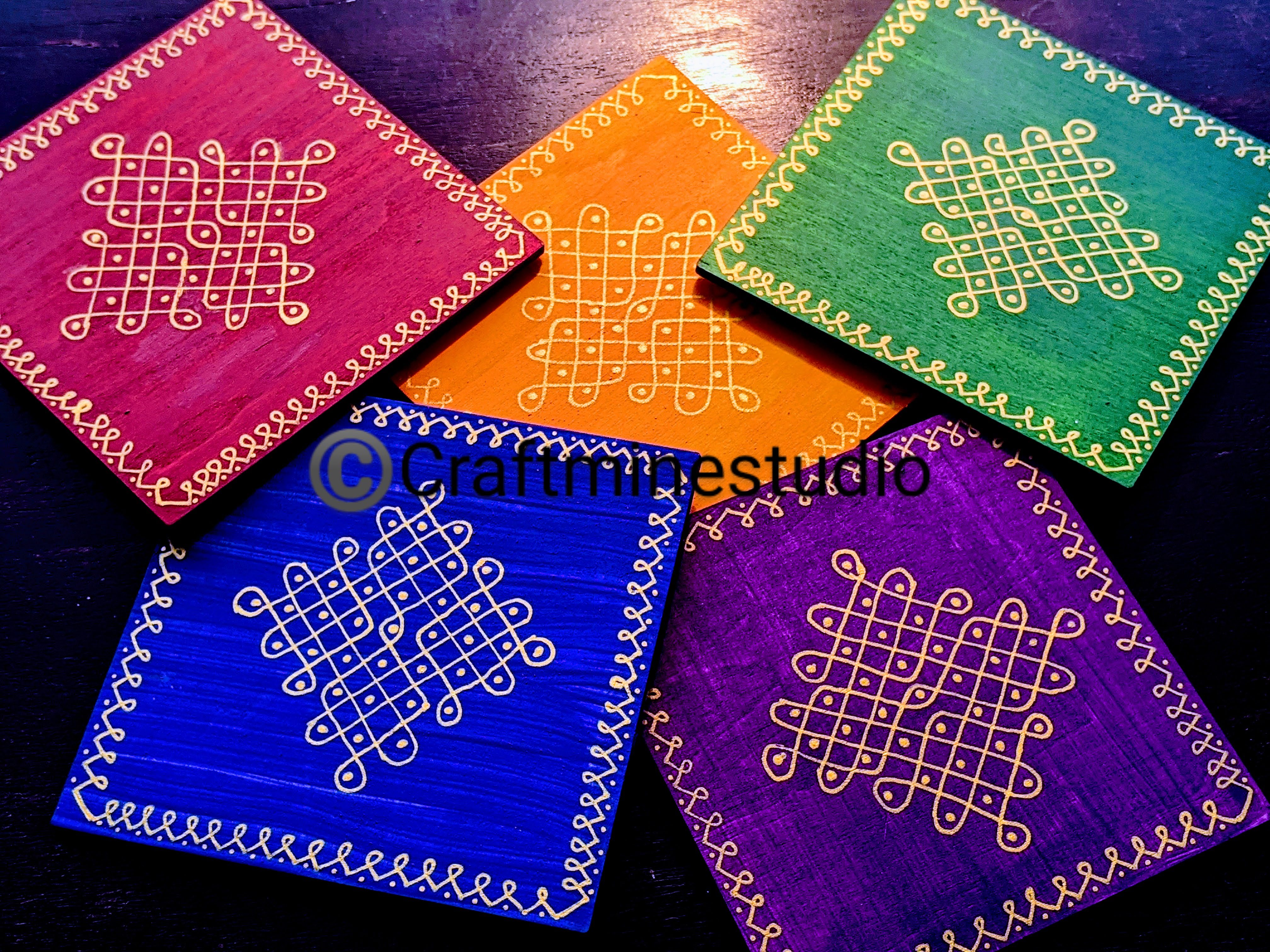 Golden Dot Kolam Rangoli Coasters